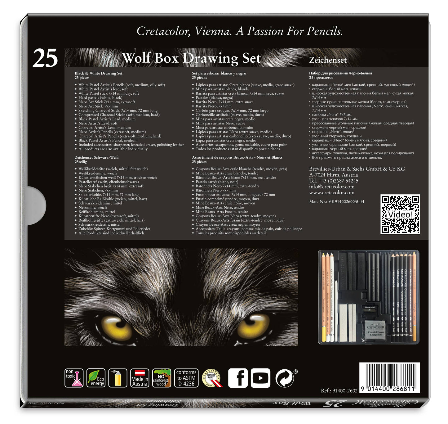 Cretacolor Wolf Box Drawing Set, 25 Pieces