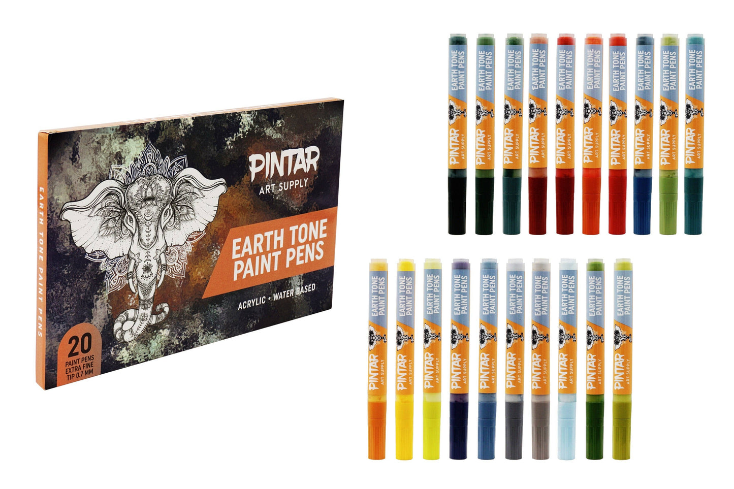 Pintar Earth Tone Color 20 Pack Paint Pens Acrylic Paint Pen Set with Extra Fine 0.7mm Tip | Use on Rocks, Canvas, Glass, Ceramics, Plastic, Porcelain