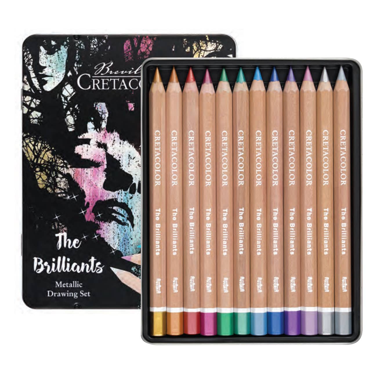 Cretacolor Mega Metallic Pencil Set, Tin Set of 12