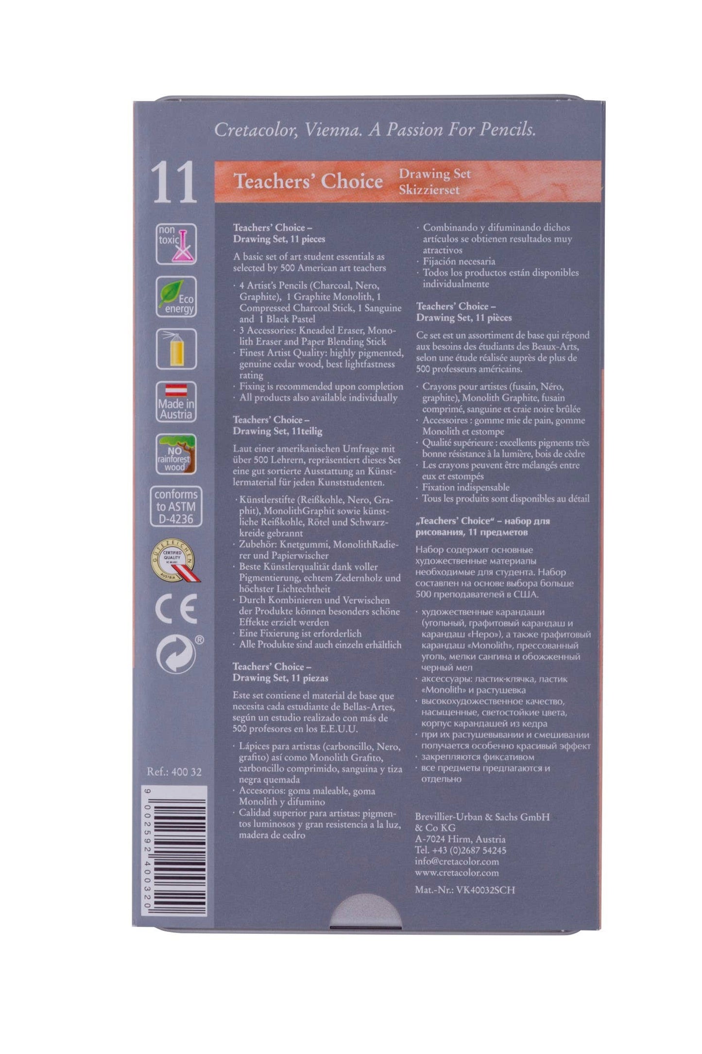 Cretacolor Teacher's Choice Drawing Sets, Tin Set of 11