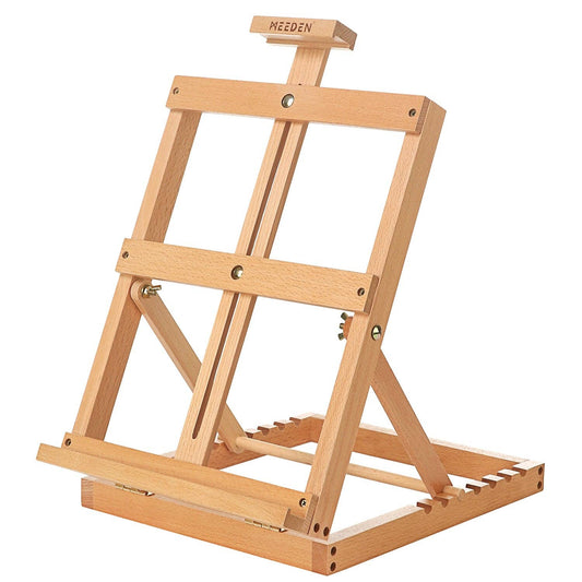MEEDEN Heavy-Duty Tabletop Studio H-Frame Wooden Easel- Solid Beech Wood Adjustable Artists Desktop Wood Easel Table for Artist, Beginners & Teens- Holds Canvas Art up to 23" High