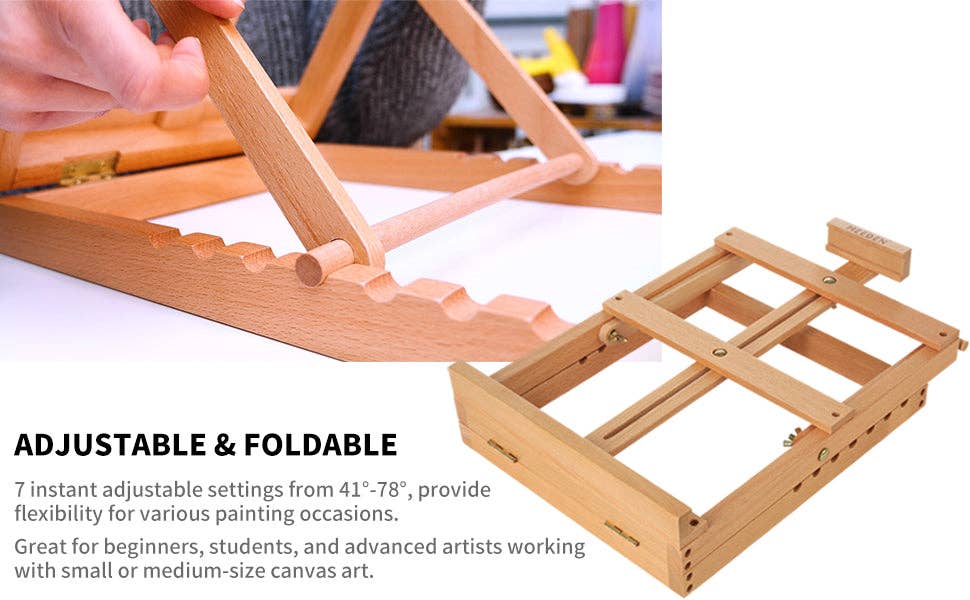 MEEDEN Heavy-Duty Tabletop Studio H-Frame Wooden Easel- Solid Beech Wood Adjustable Artists Desktop Wood Easel Table for Artist, Beginners & Teens- Holds Canvas Art up to 23" High