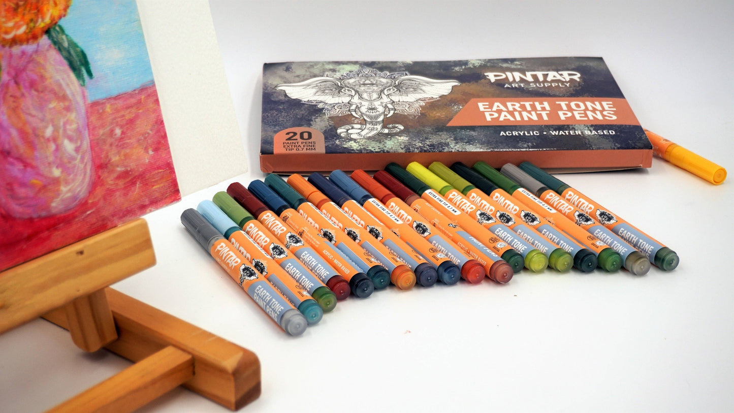 Pintar Earth Tone Color 20 Pack Paint Pens Acrylic Paint Pen Set with Extra Fine 0.7mm Tip | Use on Rocks, Canvas, Glass, Ceramics, Plastic, Porcelain