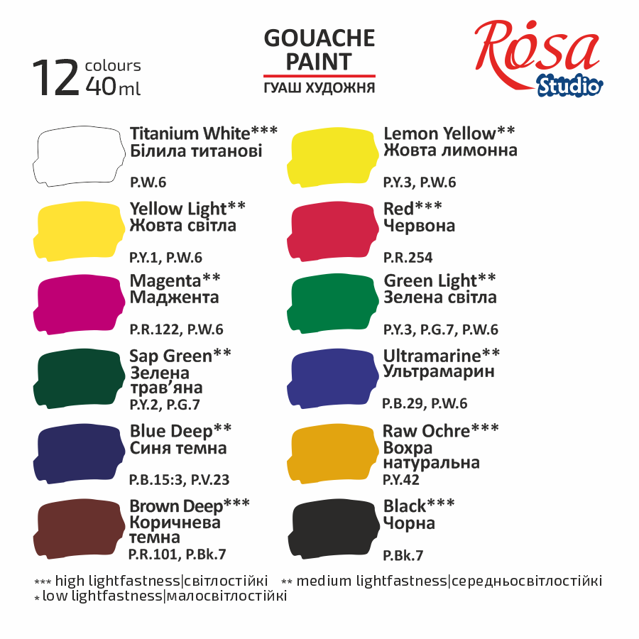 Gouache paint set 12*40ml ROSA Studio: Classic 1