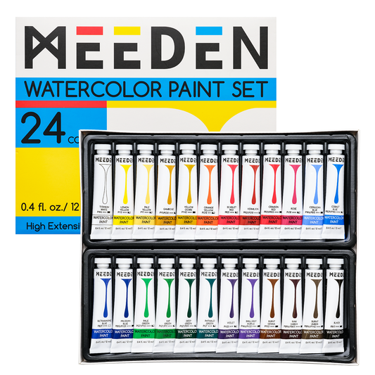 MEEDEN Watercolor Paint Tubes Set - Academy Grade 24 x 12ml/0.4oz Water Color Paint for Students Beginners