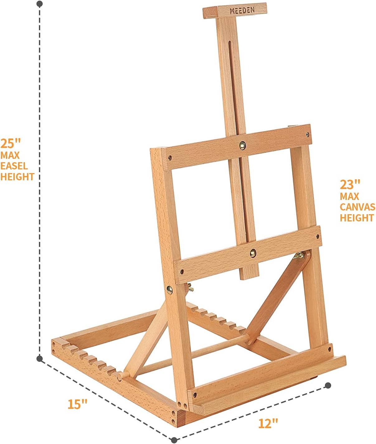 MEEDEN Heavy-Duty Tabletop Studio H-Frame Wooden Easel- Solid Beech Wood Adjustable Artists Desktop Wood Easel Table for Artist, Beginners & Teens- Holds Canvas Art up to 23" High