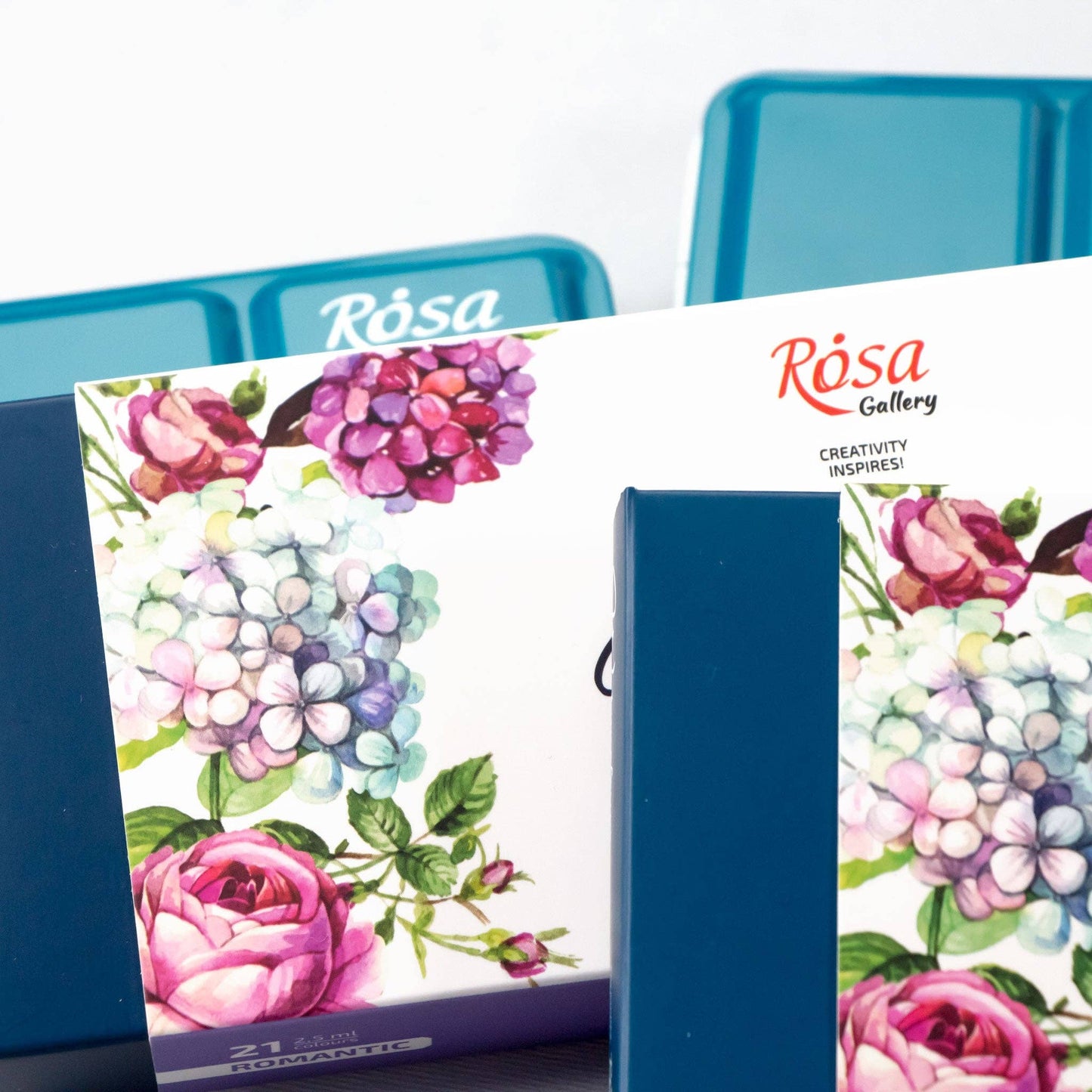 ROSA Gallery Romantic Watercolor Set - 21 Colors, Full Pans in Turquoise Metal Case